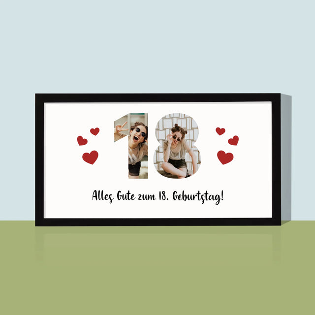 Buchstaben-Collage: 18. Geburtstag - Druck Mit Rahmen 20X40
