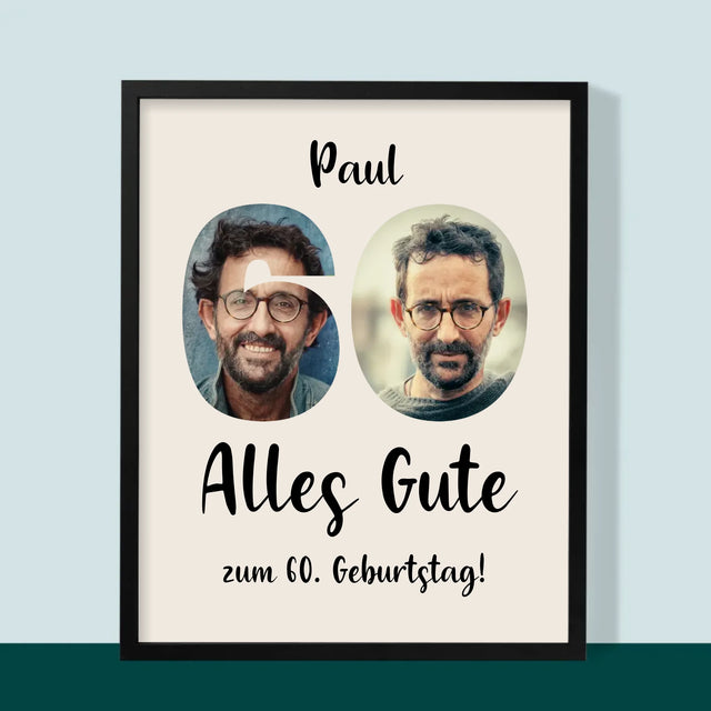 Buchstaben-Collage: 60. Geburtstag - Druck Mit Rahmen 30X40