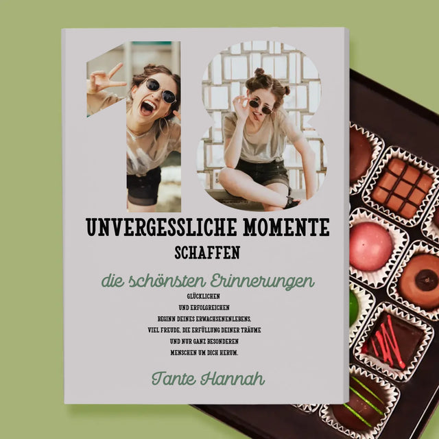 Buchstaben-Collage: 18. Geburtstag - Pralinen