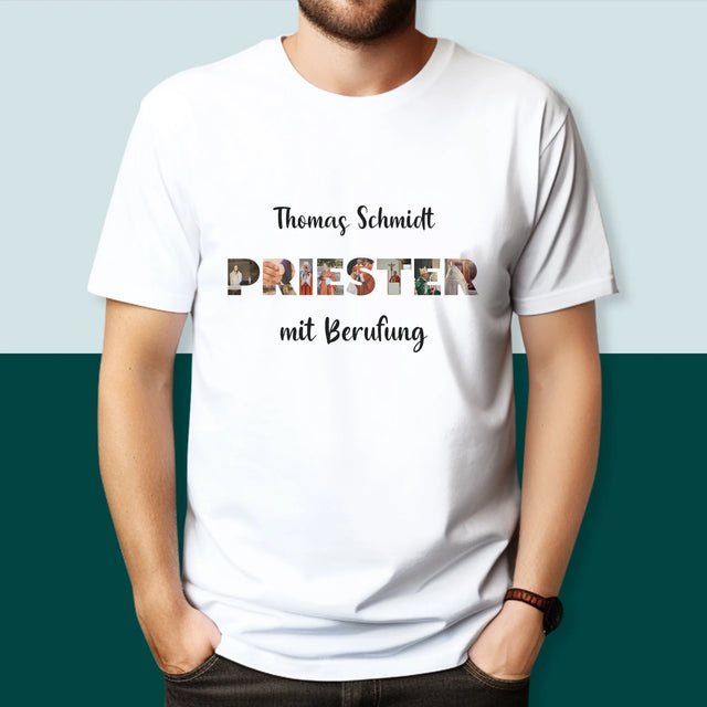 Buchstaben-Collage: Priester Aus Berufung - T-Shirt Für Herren
