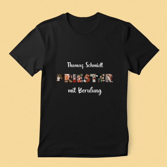 Buchstaben-Collage: Priester Aus Berufung - T-Shirt Für Herren