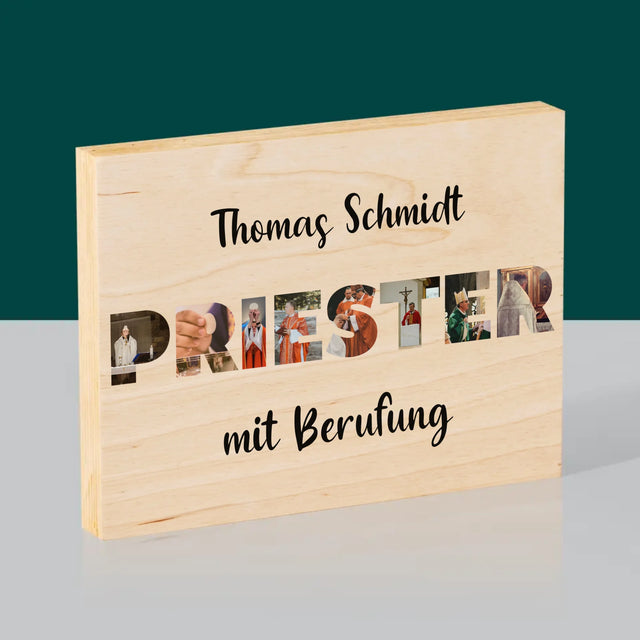 Buchstaben-Collage: Priester Aus Berufung - Druck Auf Holz