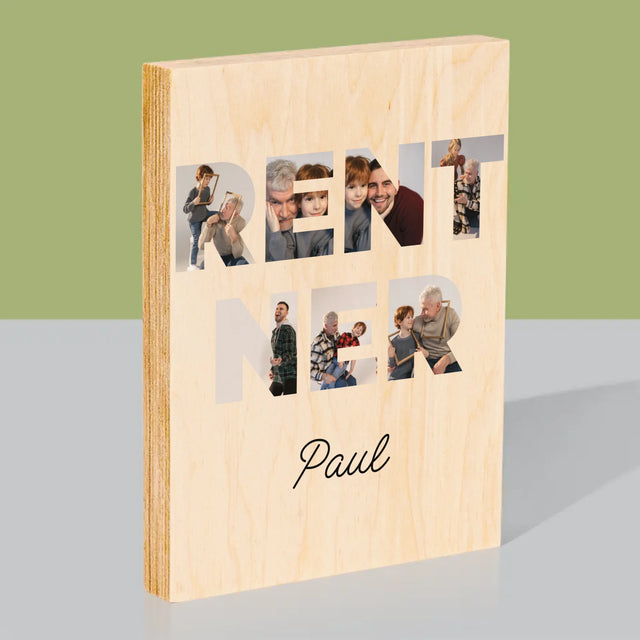 Buchstaben-Collage: Rentner - Druck Auf Holz