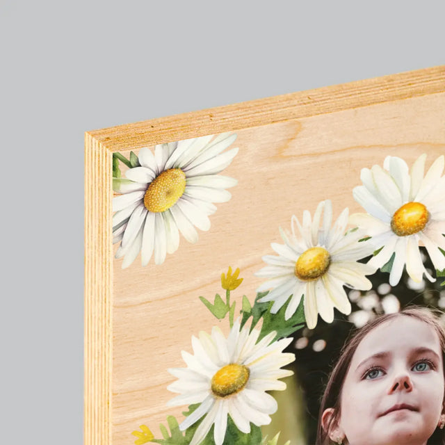 Foto Und Unterschrift: Andenken An Die Erstkommunion Gänseblümchen - Druck Auf Holz