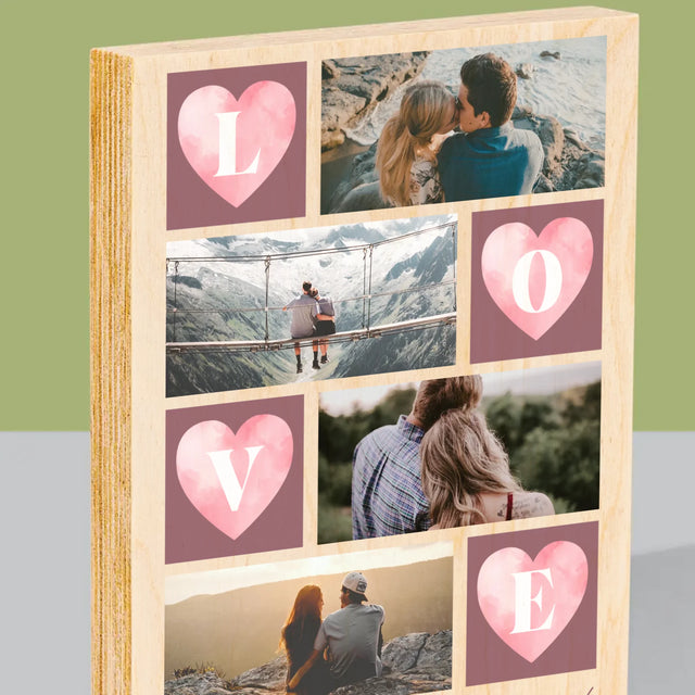 Fotocollage: Herzen Love - Druck Auf Holz