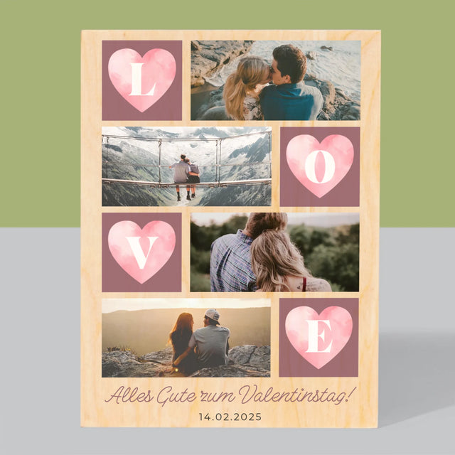 Fotocollage: Herzen Love - Druck Auf Holz