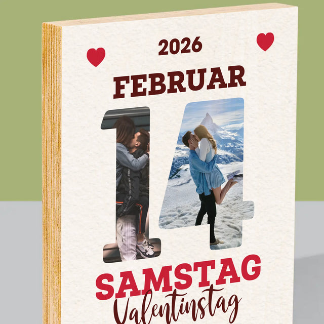 Buchstaben-Collage: Valentinstag-Kalenderkarte - Druck Auf Holz