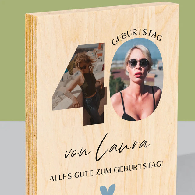 Buchstaben-Collage: 40. Geburtstag - Schöne Momente - Druck Auf Holz