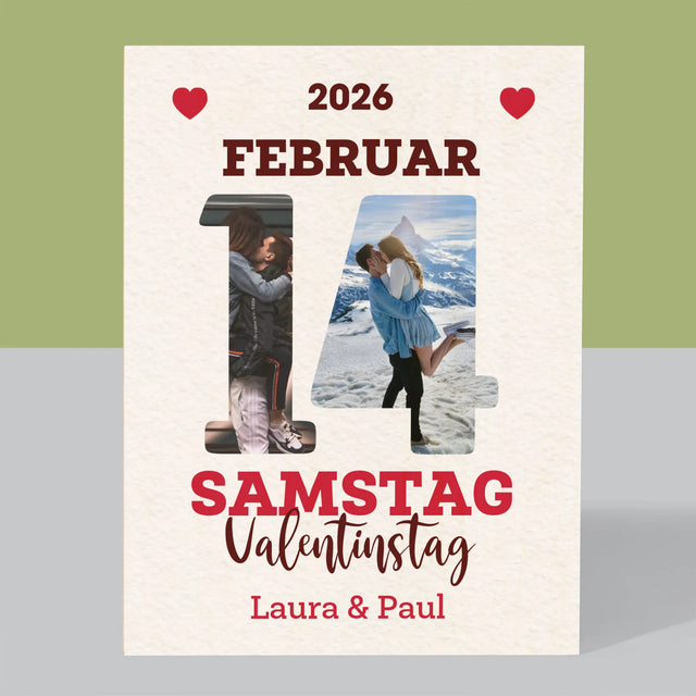 Buchstaben-Collage: Valentinstag-Kalenderkarte - Druck Auf Holz
