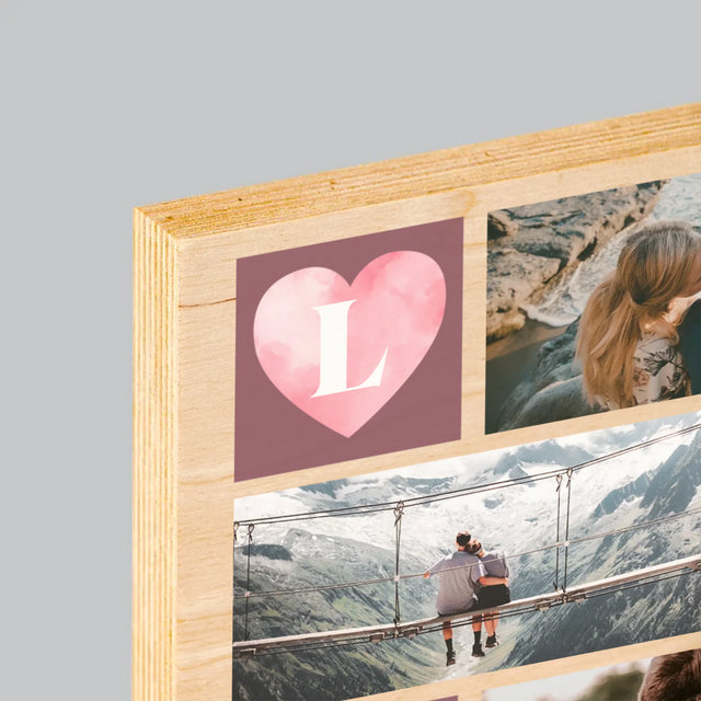 Fotocollage: Herzen Love - Druck Auf Holz