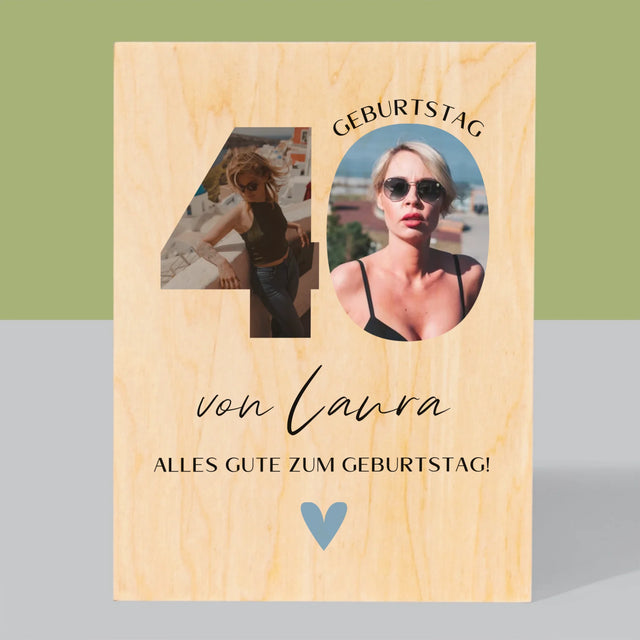 Buchstaben-Collage: 40. Geburtstag - Schöne Momente - Druck Auf Holz