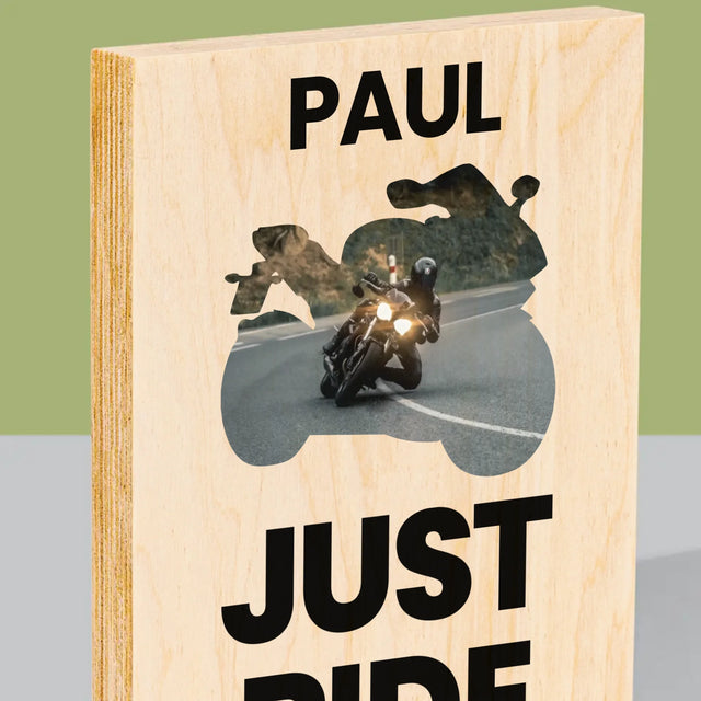 Form-Collage: Just Ride - Druck Auf Holz