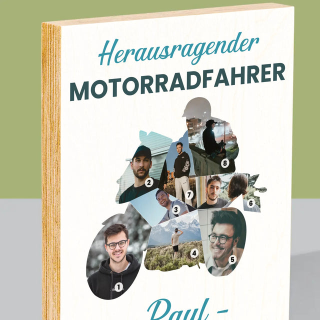 Form-Collage: Herausragender Motorradfahrer - Druck Auf Holz