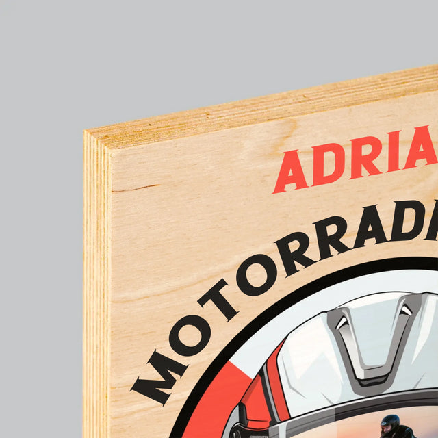 Foto Und Unterschrift: Motorradfahrer Von Geburt An - Druck Auf Holz