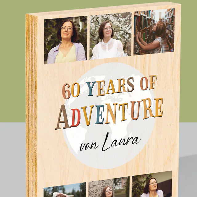 Fotocollage: 60 Years Of Adventure - Druck Auf Holz