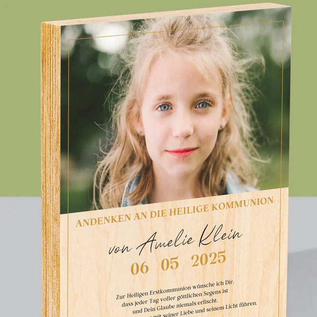 Foto Und Unterschrift: Glückwünsche Zur Ersten Heiligen Kommunion - Druck Auf Holz