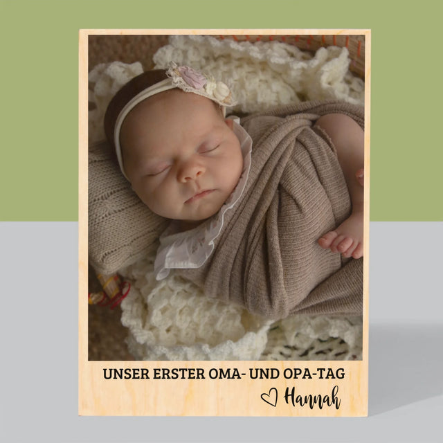 Foto Und Unterschrift: Der Erste Oma- Und Opa-Tag - Druck Auf Holz