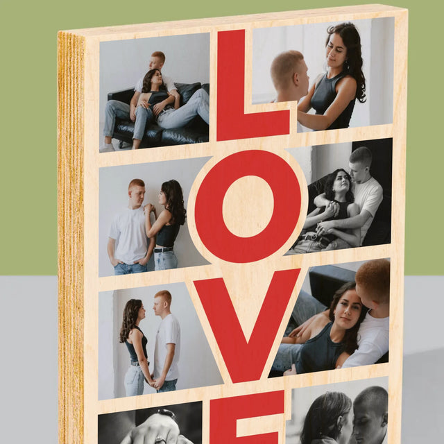 Fotocollage: Das Wort „Love“ - Druck Auf Holz