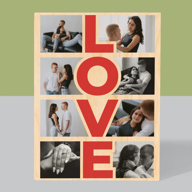 Fotocollage: Das Wort „Love“ - Druck Auf Holz