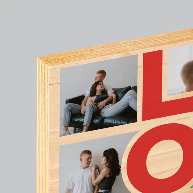 Fotocollage: Das Wort „Love“ - Druck Auf Holz
