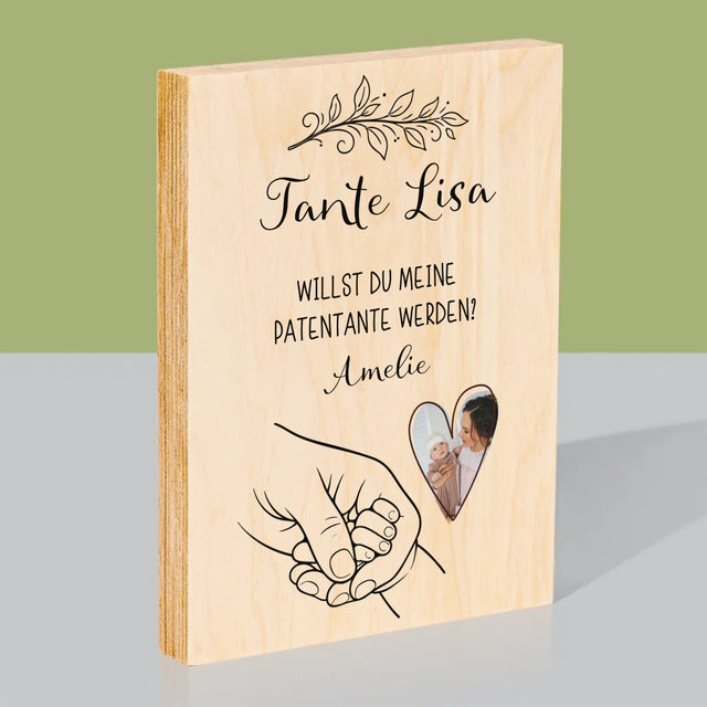 Foto Und Unterschrift: Taufpatin Kind Händchen - Druck Auf Holz