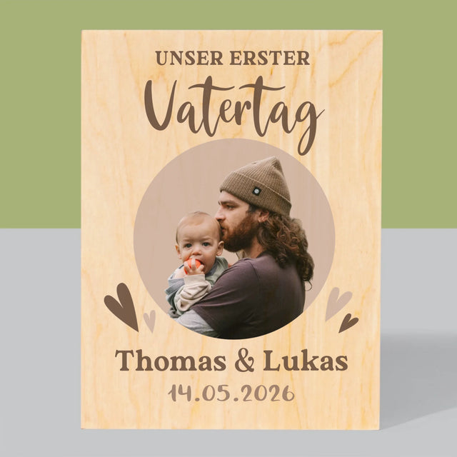 Foto Und Unterschrift: Der Erste Vatertag Foto Im Kreis - Druck Auf Holz