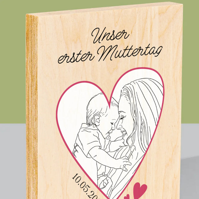 Foto Und Unterschrift: Lineart: Der Erste Muttertag - Druck Auf Holz