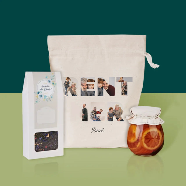 Buchstaben-Collage: Rentner - Tee-Geschenkset