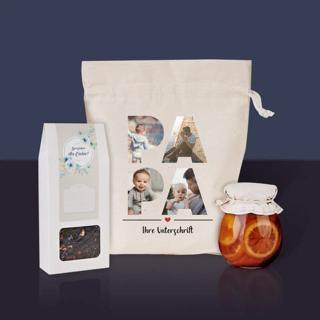 Buchstaben-Collage: Papa - Tee-Geschenkset