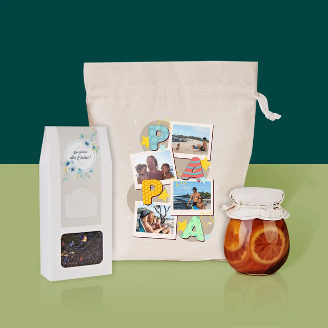 Fotocollage: Buchstaben Papa - Tee-Geschenkset