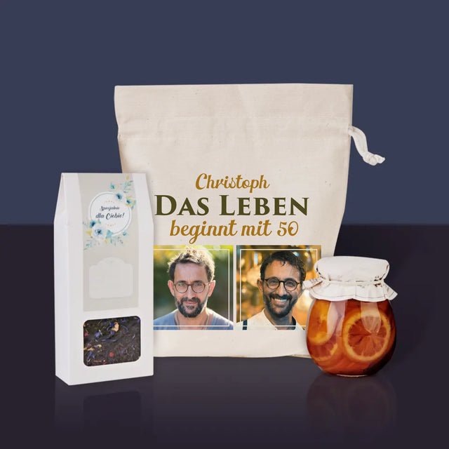 Fotocollage: Das Leben Beginnt Mit 50 - Tee-Geschenkset