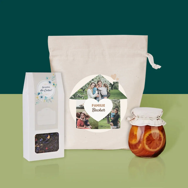 Form-Collage: Familienhaus - Tee-Geschenkset