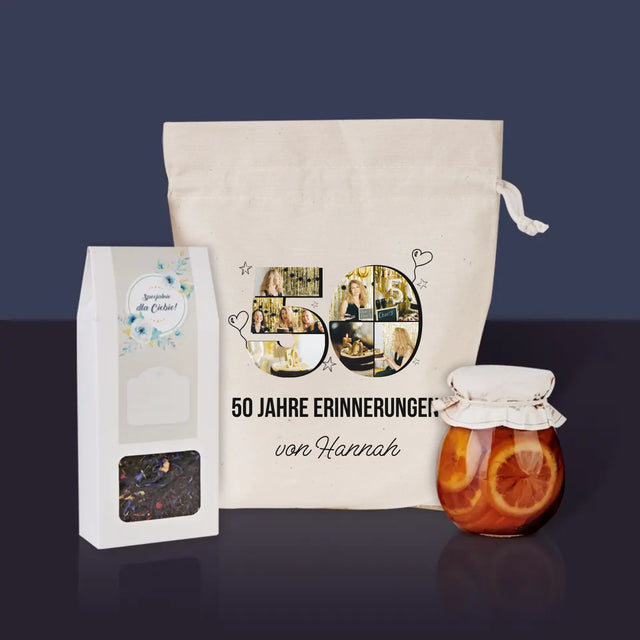 Form-Collage: 50 Jahre Erinnerungen - Tee-Geschenkset