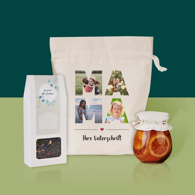 Buchstaben-Collage: Mama - Tee-Geschenkset
