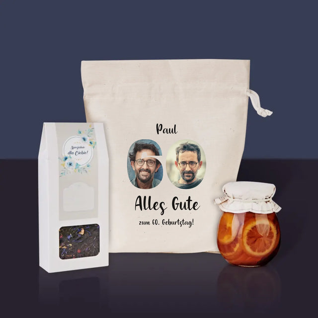 Buchstaben-Collage: 60. Geburtstag - Tee-Geschenkset