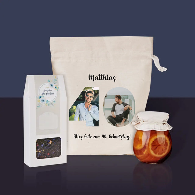Buchstaben-Collage: 40. Geburtstag - Tee-Geschenkset