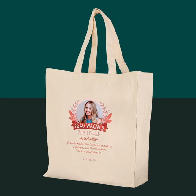 Foto und Bildunterschrift: Made For Teaching – bedruckte Canvas-Tasche | DE