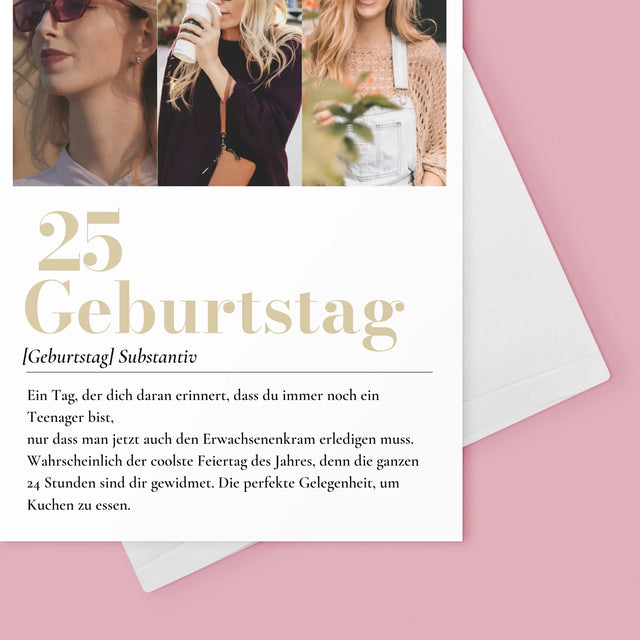 Fotocollage: 25. Geburtstag Definition - Glückwunschkarte