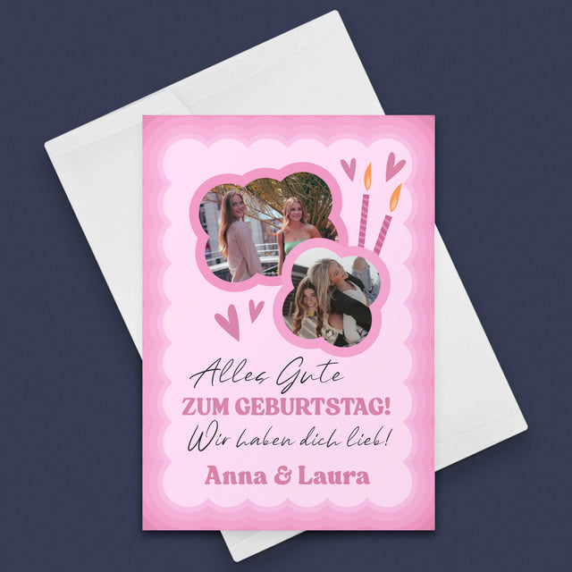 Fotocollage: Rosa Geburtstag - Glückwunschkarte