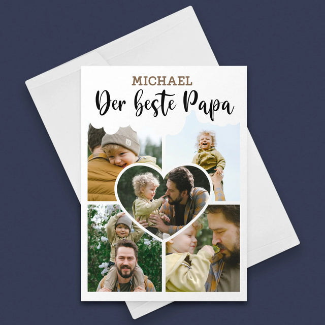 Fotocollage: Der Beste Papa – Ein Bild Im Herzen - Glückwunschkarte