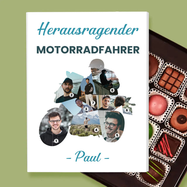 Form-Collage: Herausragender Motorradfahrer - Pralinen