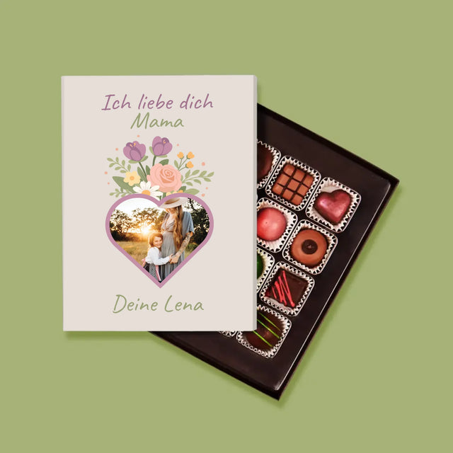 Foto Und Unterschrift: Ich Liebe Dich, Mama, Blumen - Pralinen