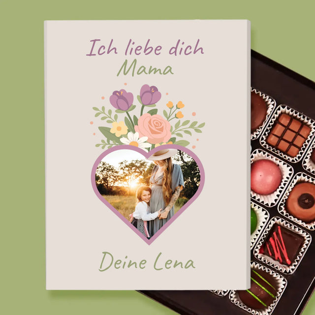 Foto Und Unterschrift: Ich Liebe Dich, Mama, Blumen - Pralinen