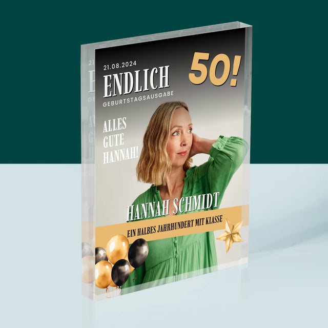 Magazin-Cover: Endlich 50 - Acrylblock