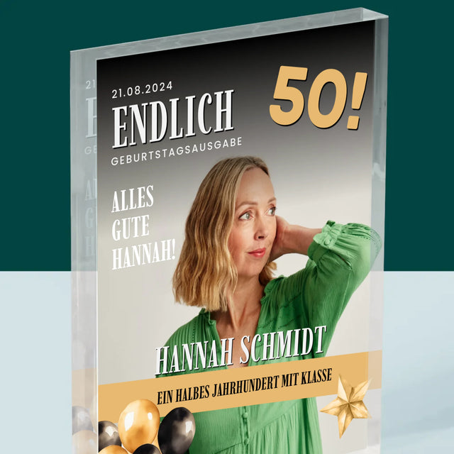 Magazin-Cover: Endlich 50 - Acrylblock