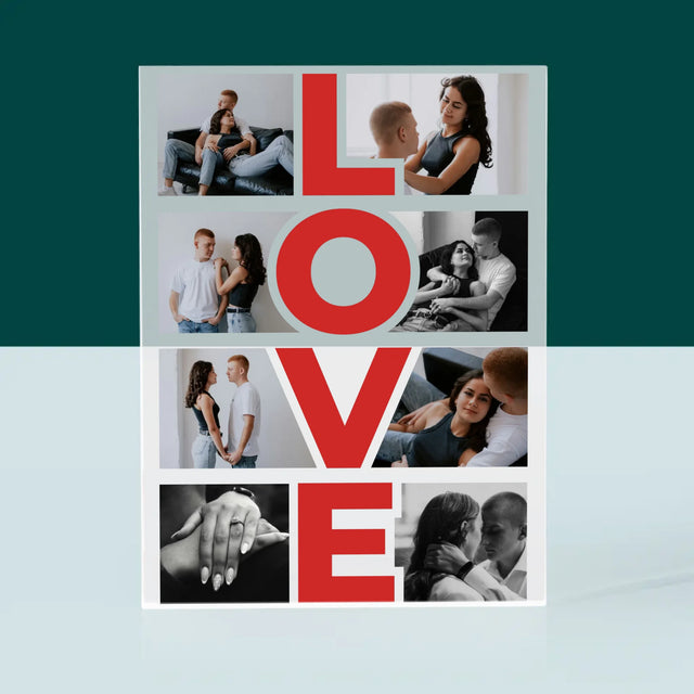 Fotocollage: Das Wort „Love“ - Acrylblock