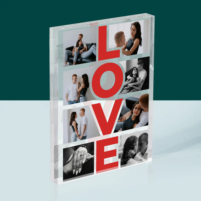 Fotocollage: Das Wort „Love“ - Acrylblock