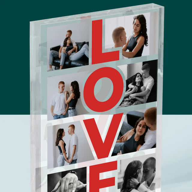 Fotocollage: Das Wort „Love“ - Acrylblock