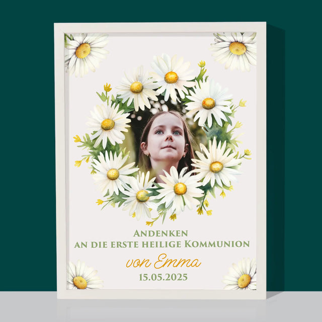 Foto Und Unterschrift: Andenken An Die Erstkommunion Gänseblümchen - Druck Mit Rahmen 30X40