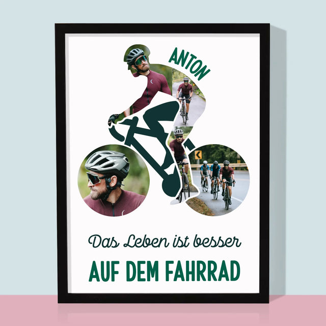 Form-Collage: Das Leben Ist Besser Auf Dem Fahrrad - Druck Mit Rahmen 30X40
